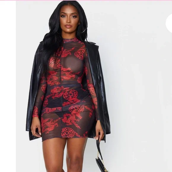 PrettyLittleThing | Dresses | Plt Sheer Mesh Bodycon Dress Black | Poshmark